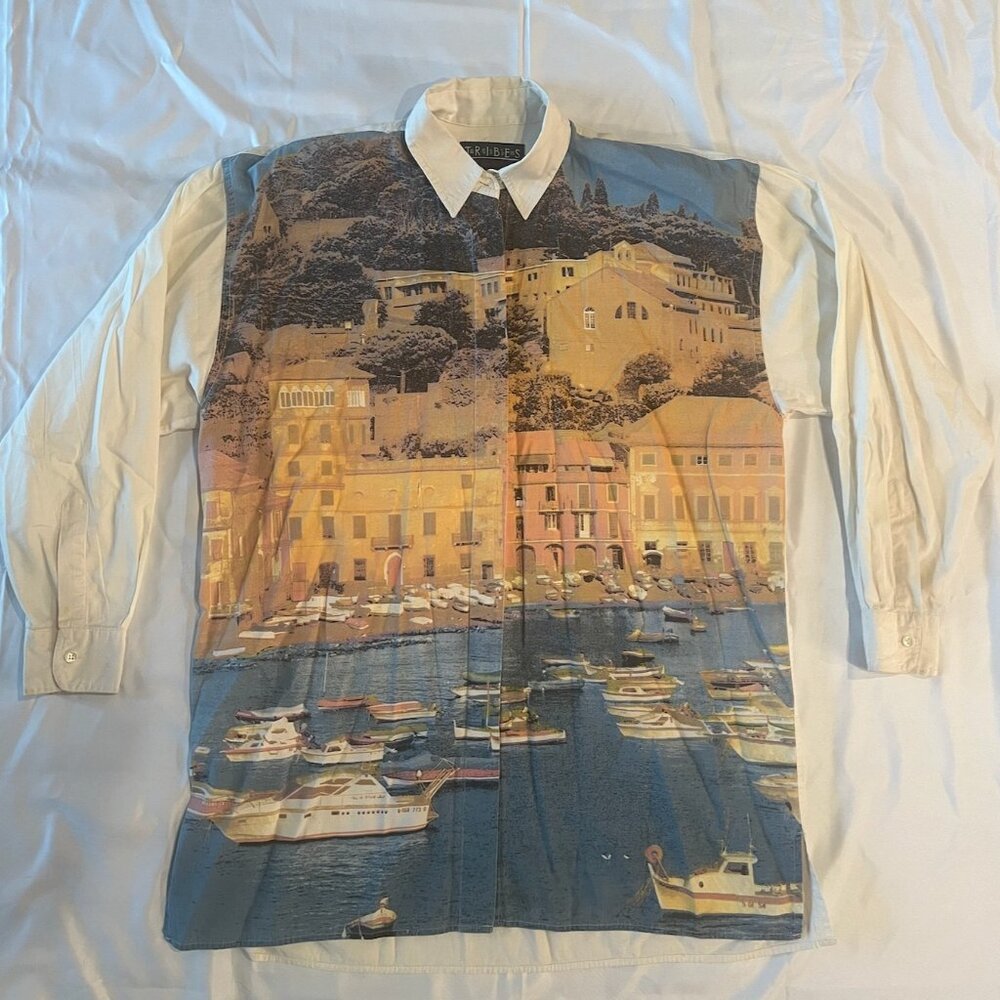 Tribes for Her Vintage Abstract Print Button-Down Shirt - Large